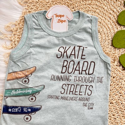Conj. Regata Skate Board e Short em Moletinho- Verde e Marrom